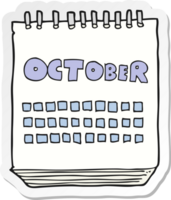 sticker of a cartoon calendar showing month of october png