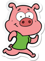 sticker of a happy cartoon pig running png