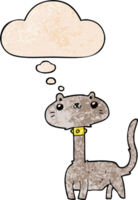 cartoon cat with thought bubble in grunge texture style png