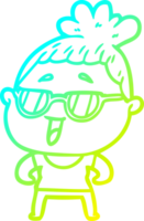 cold gradient line drawing of a cartoon happy woman wearing spectacles png