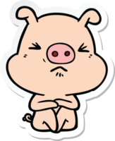 autocollant d'un cochon en colère de dessin animé assis en attente png