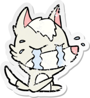 distressed sticker of a cartoon crying wolf png