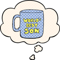 worlds best son mug with thought bubble in comic book style png