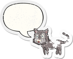 happy cartoon cat with speech bubble distressed distressed old sticker png