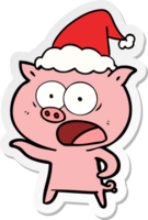 main tiré autocollant dessin animé de une porc en criant portant Père Noël chapeau png