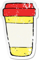distressed sticker of a cartoon coffee cup png