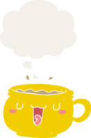 mignonne dessin animé café tasse avec pensée bulle dans rétro style png