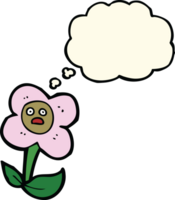 cartone animato fiore con viso con pensato bolla png