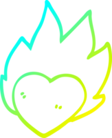 cold gradient line drawing of a cartoon flaming heart png