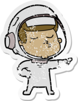 distressed sticker of a cartoon confident astronaut png