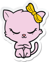 sticker of a cute cartoon cat with bow png