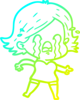 cold gradient line drawing of a cartoon woman crying png