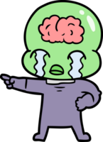 cartoon big brain alien weint und zeigt png