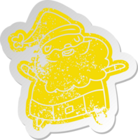 distressed old cartoon sticker kawaii of santa claus png