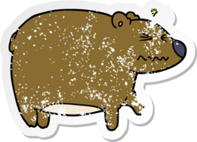 distressed sticker of a cartoon bear with a sore head png