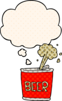 cartoon beer can with thought bubble in comic book style png