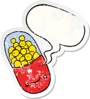 cartoon pill with speech bubble distressed distressed old sticker png