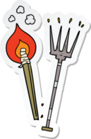 sticker of a cartoon pitchfork and burning brand png