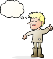 cartoon poor boy with positive attitude with thought bubble png