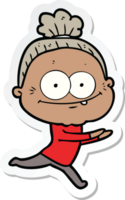 sticker of a cartoon happy old woman png