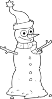 hand drawn black and white cartoon snowman png