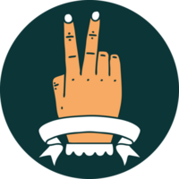 icon of victory v hand gesture with banner png