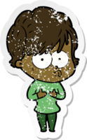 distressed sticker of a cartoon woman png