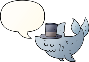 cartoon shark wearing top hat with speech bubble in smooth gradient style png