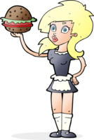 serveuse de dessin animé avec burger png