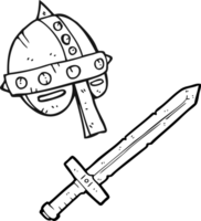 hand drawn black and white cartoon medieval helmet png