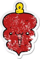 distressed sticker of a cartoon christmas decoration bauble png