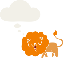 cute cartoon lion with thought bubble in retro style png
