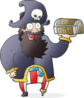 mano dibujado dibujos animados pirata capitán con tesoro cofre png