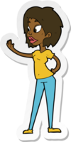 pegatina de una mujer de dibujos animados saludando png