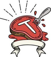 scroll banner with tattoo style steak and fork png