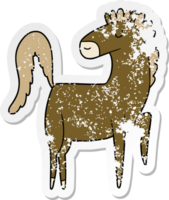 distressed sticker of a happy cartoon horse png