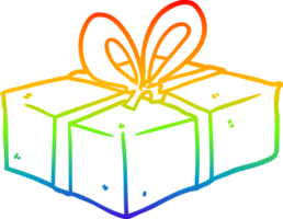 rainbow gradient line drawing of a wrapped gift png