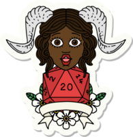 sticker of a tiefling with natural twenty dice roll png