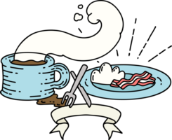 scroll banner with tattoo style breakfast and coffee png