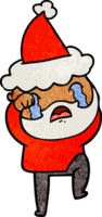 hand dragen texturerad tecknad serie av en skäggig man gråt och stämpling fot bär santa hatt png
