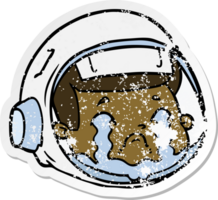 distressed sticker of a cartoon astronaut face crying png