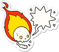 spookachtig tekenfilm vlammend schedel met toespraak bubbel sticker png