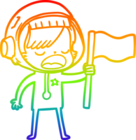 arcobaleno pendenza linea disegno di un' cartone animato astronauta donna agitando bandiera png