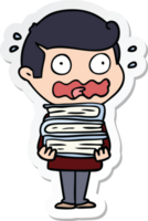 sticker of a cartoon man with books totally stressed out png