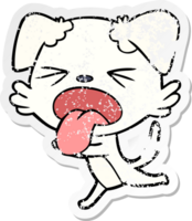 distressed sticker of a cartoon panting dog png