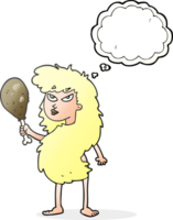 hand drawn thought bubble cartoon cavewoman with meat png