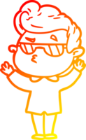 warm gradient line drawing of a cartoon cool guy png