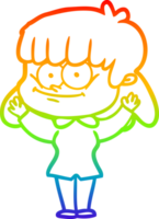 rainbow gradient line drawing of a cartoon smiling woman png