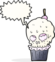 cupcake crâne effrayant de dessin animé avec bulle de dialogue png