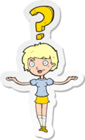 sticker of a cartoon woman asking question png